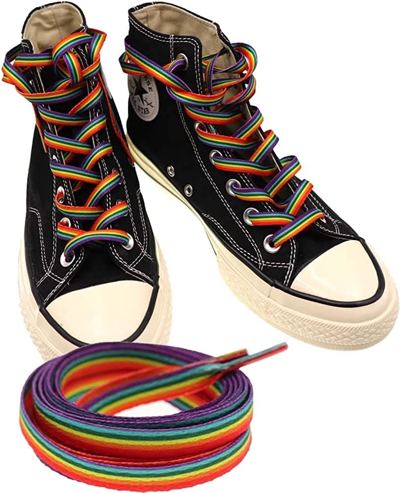 1Pair Rainbow Shoelace Flat Trainer Shoelaces Gradient Personality Color Vertical Stripes Trend Shoelace Sneakers Accesories