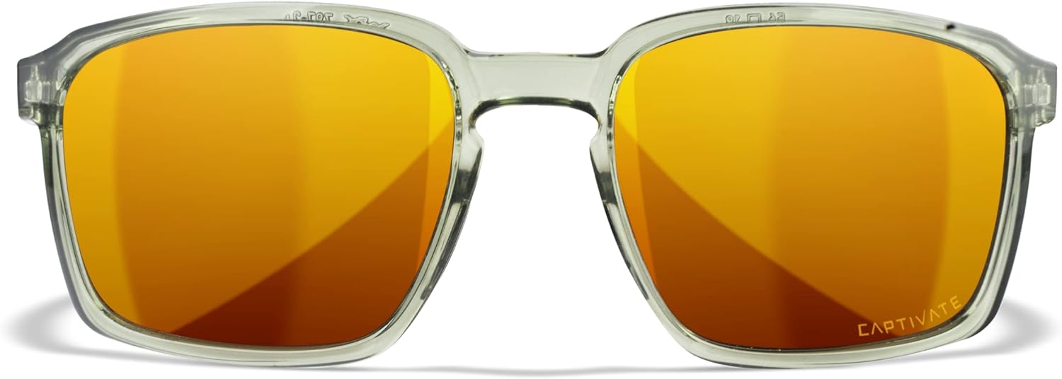 Wiley X Alfa Captivate Polarized Sunglasses, Safety Glasses for Men and Women, UV Eye Protection for Shooting, Fishing, Biking, and Extreme Sports, Crystal Light Olive Frames, Bronze Mirror Lenses