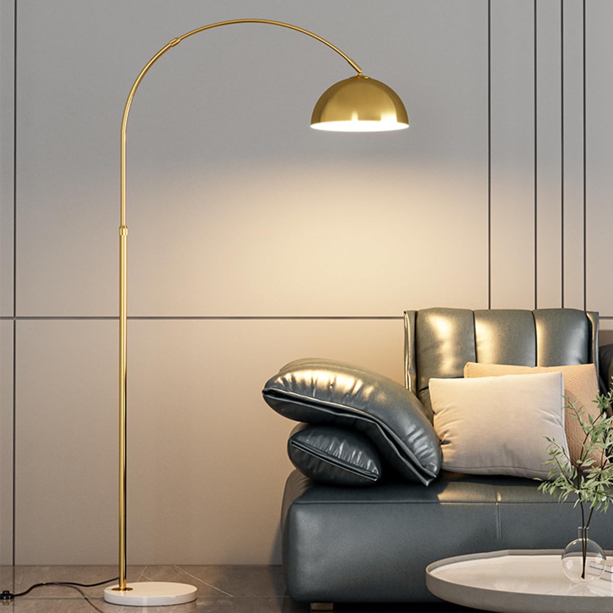 HGJHJJHK Arc Floor Lamps with 3 Color Temperatures Modern Luxury Standing Lamp 71.7in Height Tall Lamp with Adjustable Gold Metal Bowl Shade & Marble Base Arched Floor Lamp for Bedroom Reading