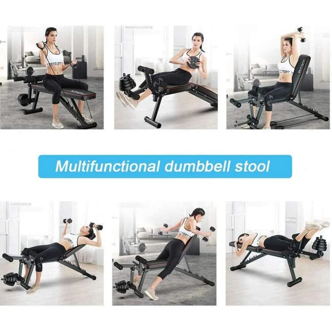 Banco de Pesas Ajustable para Fitness Banco de Musculación Multifunción para Entrenamiento, Abdominales Plegable Banco Gimnasio, Carga Máxima 250 Kg(132 * 113 * 46cm)