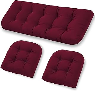 Patio Furniture Cushions Outdoor, Waterproof Wicker Chair Cushions Set of 3, 1 Loveseat &