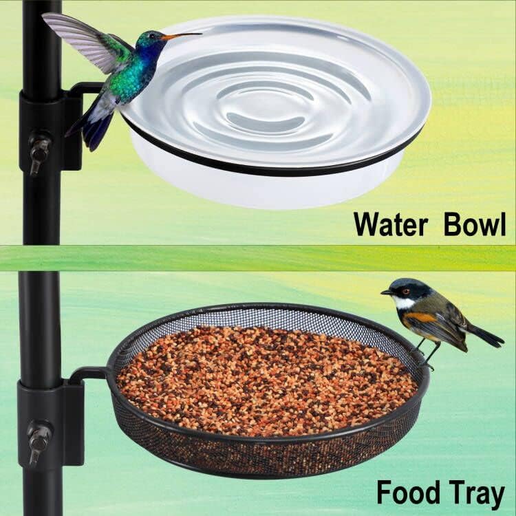 FEED GARDEN Multi Bird Feeding Station Kit Wild Bird Feeder Pole, 93 Inch Premium Feeder Hanging Kit with Bird Bath, Mesh Tray, Metal Suet and Fruit Hook, 5 Prong Base