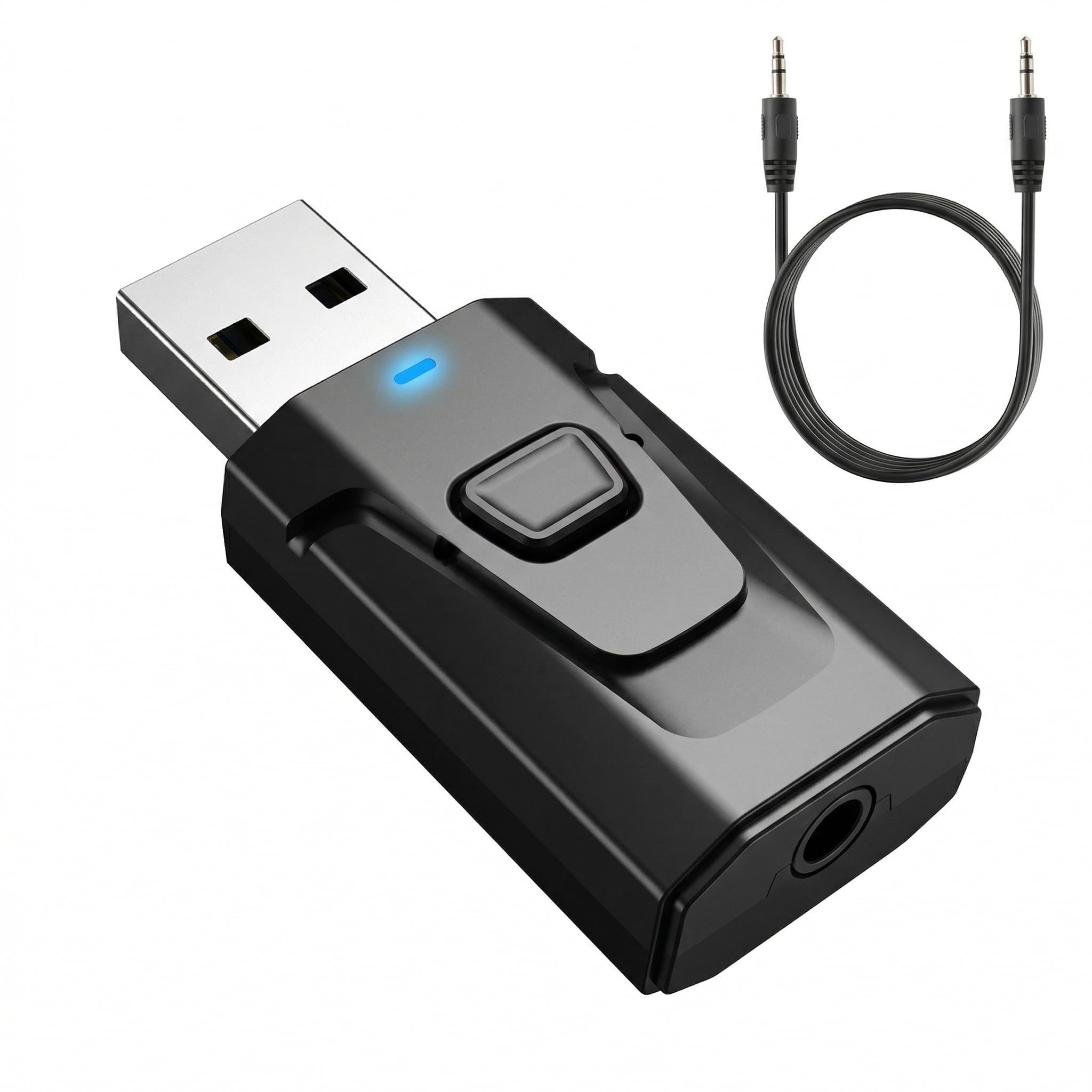Bluetooth Adapter USB 5.0 2-in-1, Bluetooth Transmitter for TV Stereo Audio, Bluetooth Adapter USB 5.0 Jack Black, Synchronous Audio Receiver Transmitter Without Latency, Bluetooth for PC