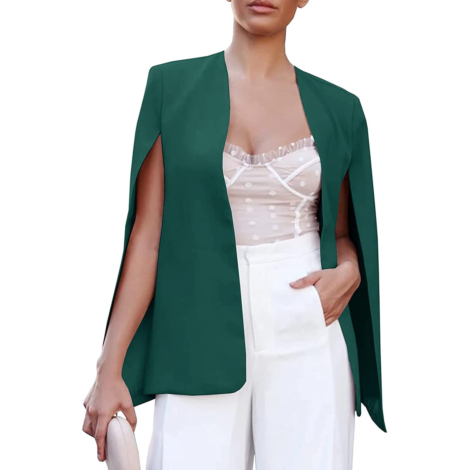 ORANDESIGNE Femme Blazer Élégant Manches Longues Slim Fit OL Bureau Affaires Veste De Costume Devant Ouvert Manteau Cardigan Blouson Jacket A Blanc XS