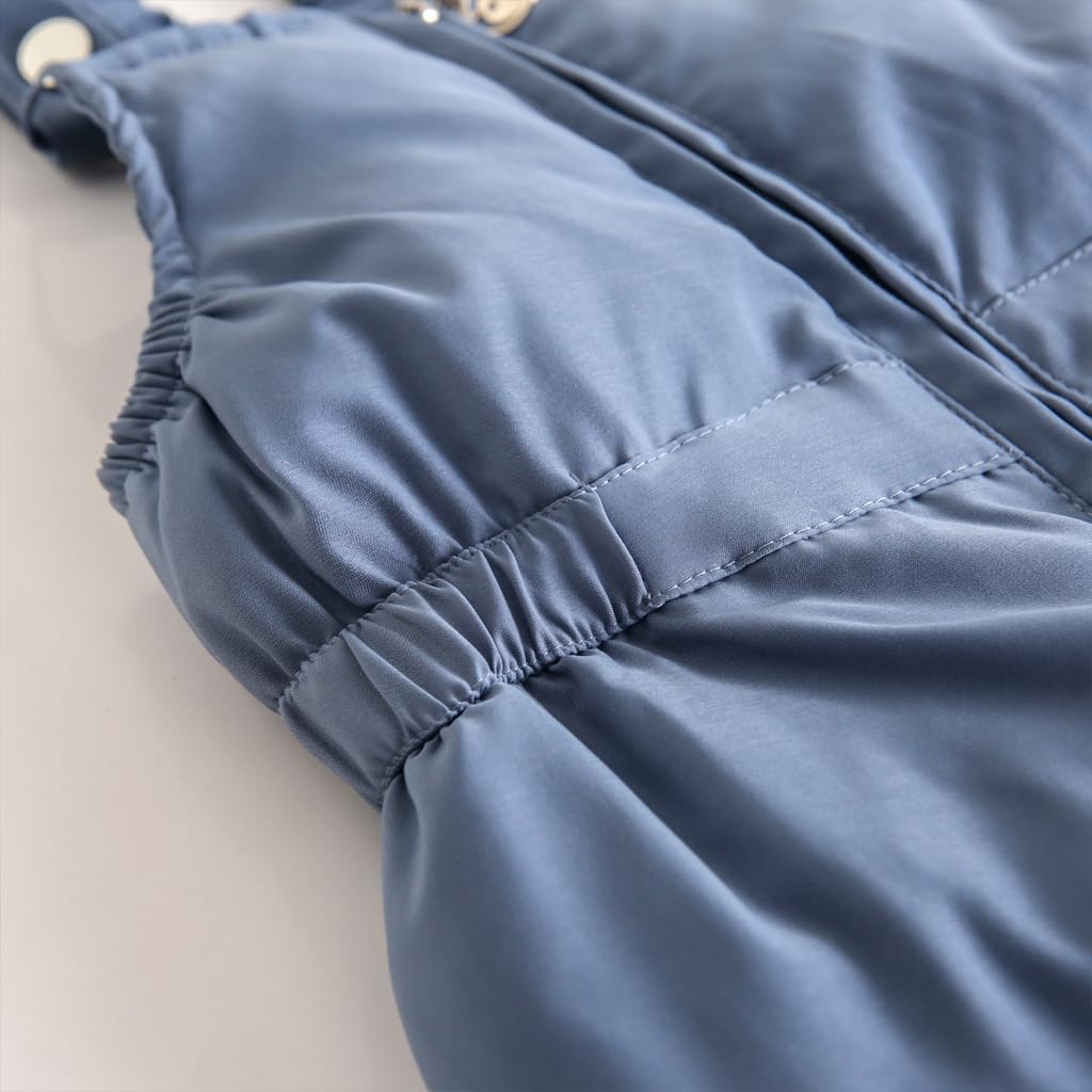 Bambino Tuta da Neve Inverno 2 Pezzi Piumino Giacca Cappotto con Nevicare Bavaglino Pantaloni Ragazzi Ragazze Tuta da Sci Vestiario Blu 18-24 Mesi