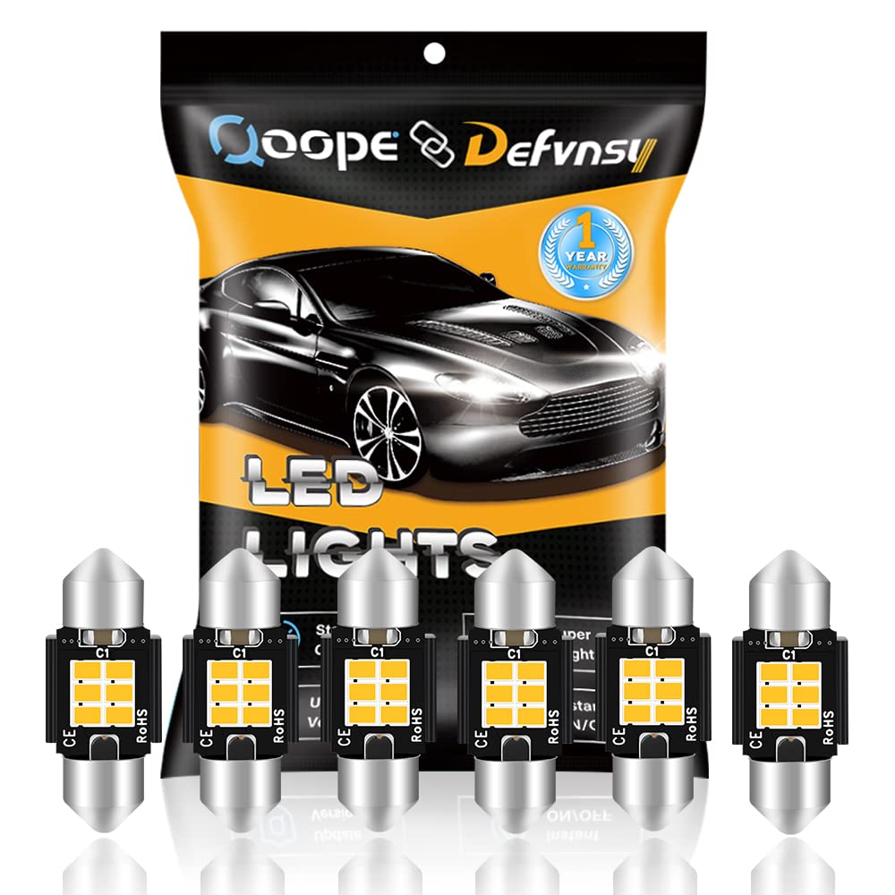 Defvnsy 31mm Festoon LED Bulb Canbus Error Free, DE3175 DE3021 DE3022 Bulbs 12V Warm White Car Dome Light, License Plate Light, Map Light, Door Light, Corner Light, Reading Light (Pack of 6)