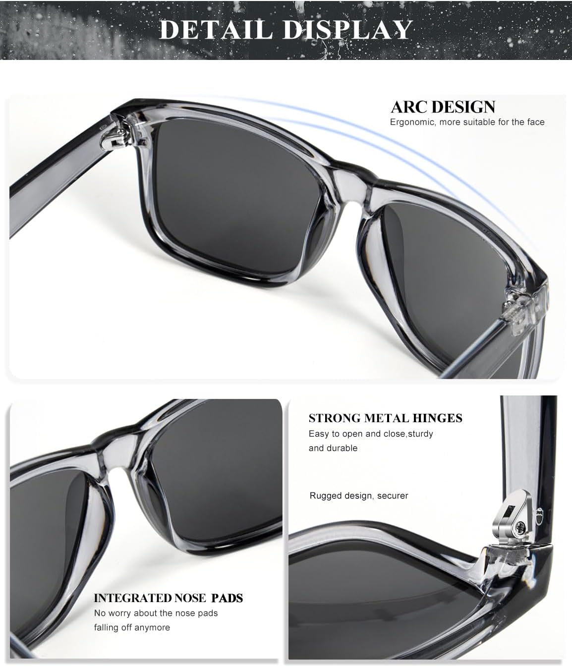 KALIYADI Sunglasses Men Polarized Sun glasses for Mens Womens Classic Matte Black Frame UV Protection 3pack - Image 4