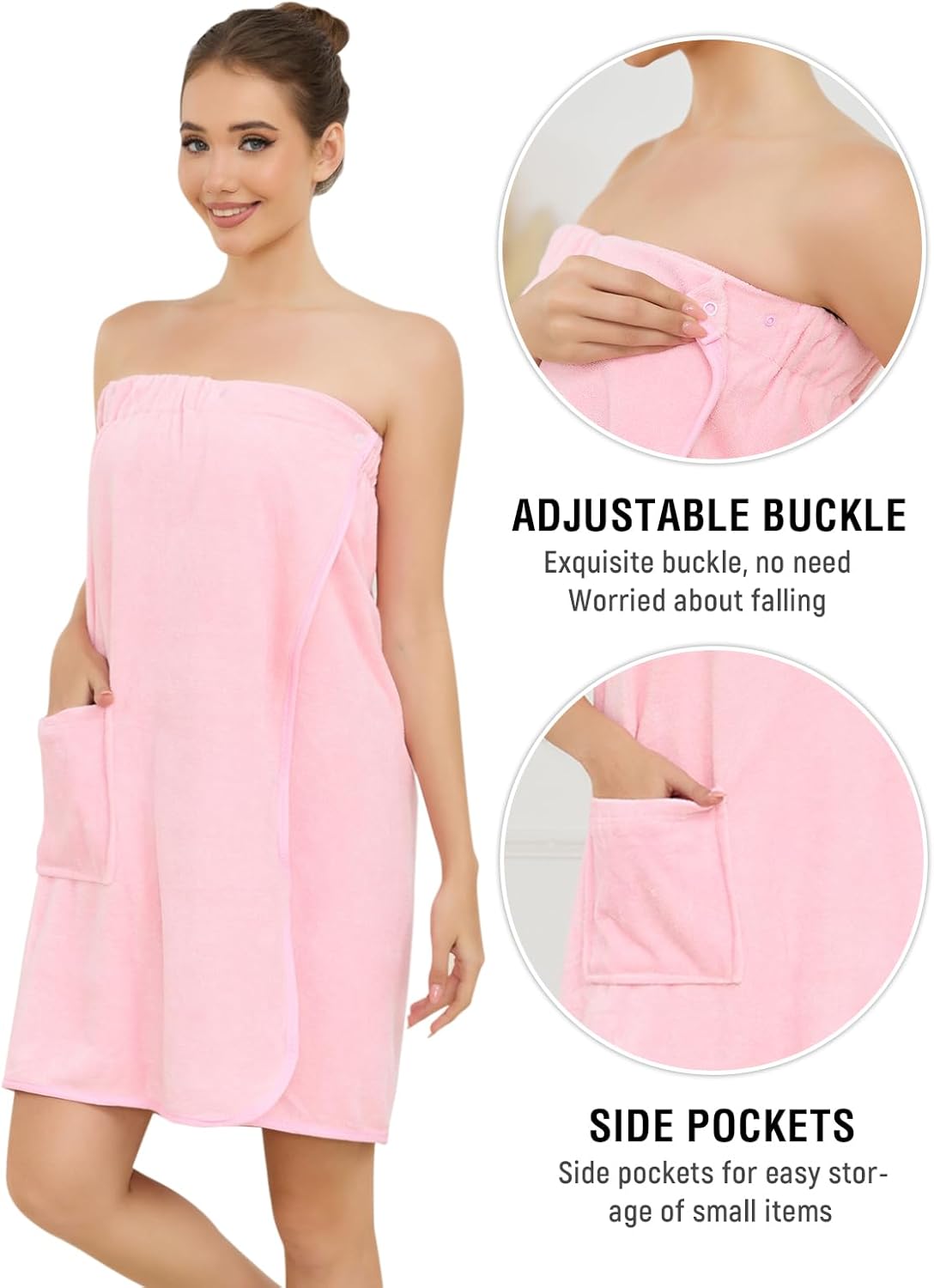 Air Curvey Women's Soft Wrap Towel Shower Wrap Robe Lightweight Spa Body Wrap Adjustable Closure Bathrobe With Pocket - Image 6