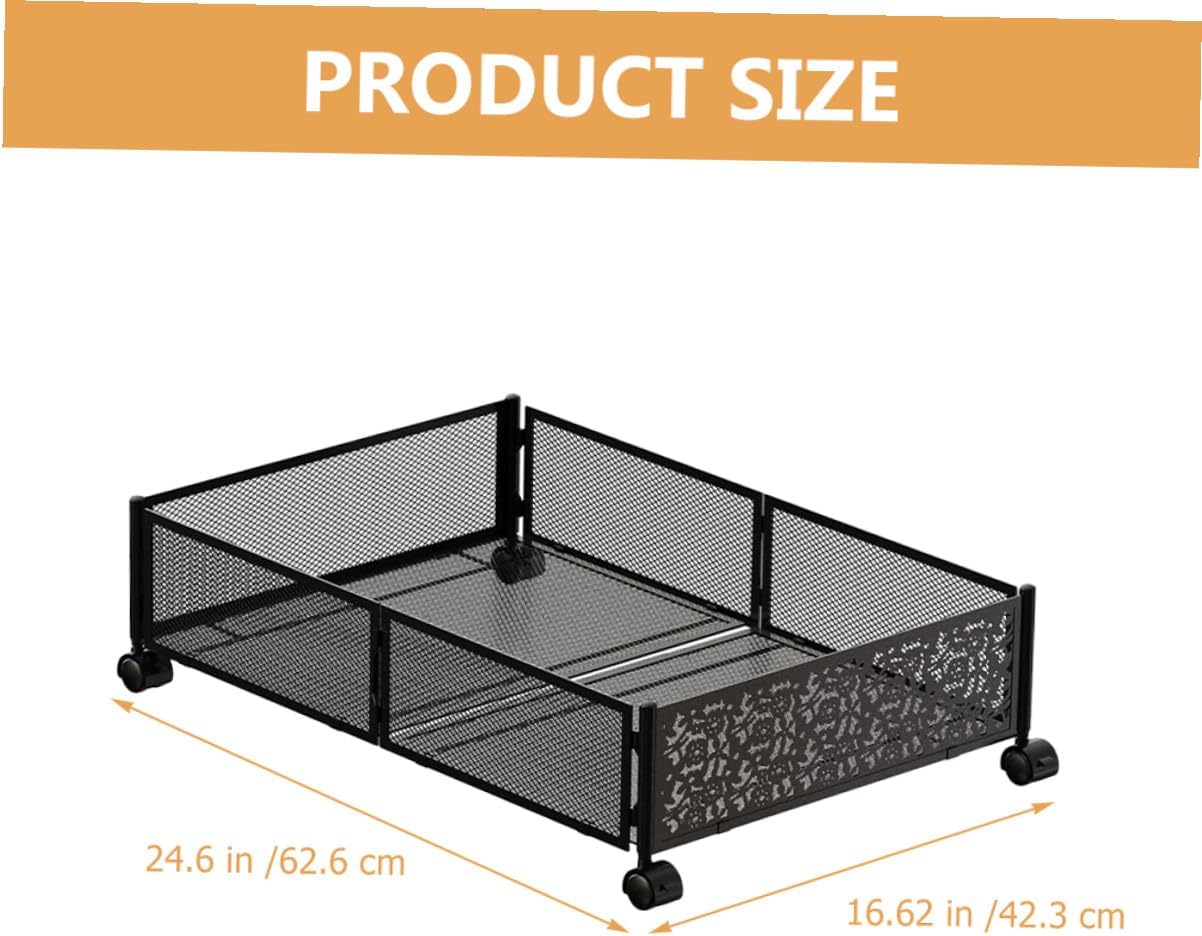 Unomor Bed Storage Drawers with Wheels, Foldable Flat Iron Frame Organizer, Black Patterned Underbed Storage for Clothes and Bedroom Space Saving