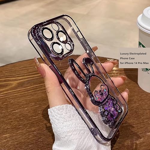 Miniatura 6 de Funda compatible con iPhone 15 Pro Max con protector de lente de cámara para mujeres y niñas, cubierta de lujo galvanizada con purpurina