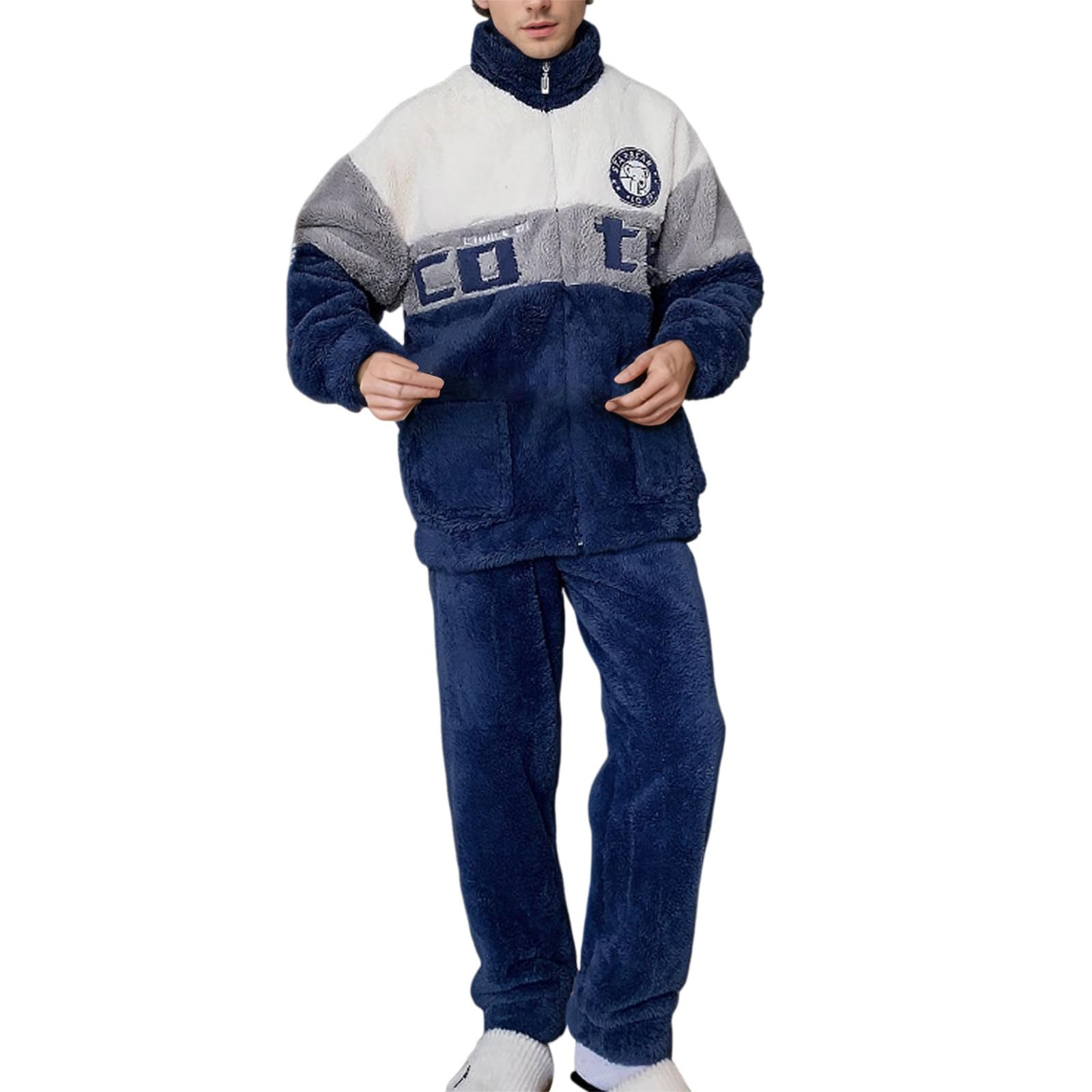 Herren Pyjama Frühling Und Autumn Sleepwear Set Lange Thermo Loungewear Bequeme Atmungsaktiv T-Shirt Einfarbiger/Karierter Pyjamahose Weich Nachtwäsche Schlafanzüge für Männer
