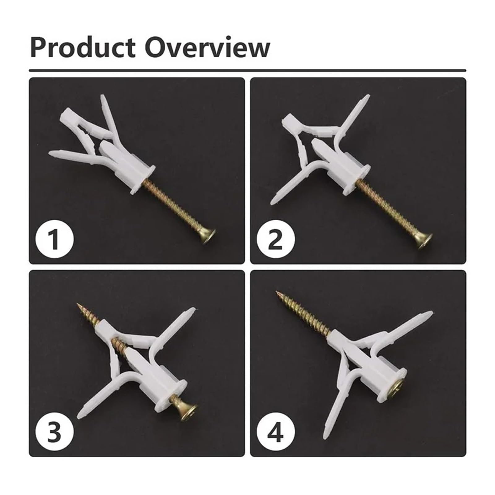 Tasselli e viti per pareti cave, Tasselli for cartongesso in plastica Viti in acciaio inossidabile 50 pezzi Bianco Grigio mm(Wit)