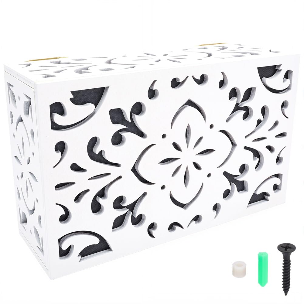 PRESSINART White Doorbell Chime Only Cover 23 x 14 x 7cm Floral Pattern Wall Decor, Chime Box Cover White Wood Universal Door Bell Case Easy to Mount for Indoor Outdoor Home Entryway Porch Decoration