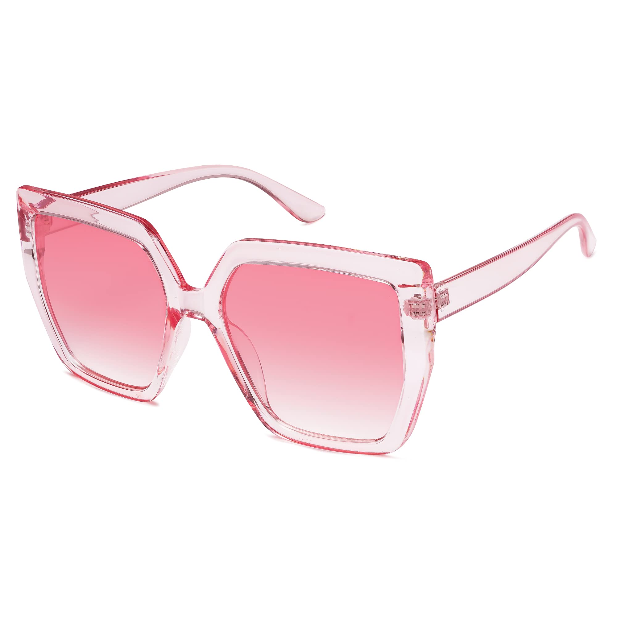SOJOS Horned Rim Thick Sunglasses for Women Trendy Oversized Black Modern Hipster Fashion Shades SJ2161 with Transparent Pink Frame/Gradient Pink Lens
