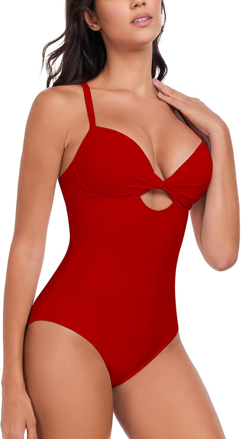 Colloyes Women's Push Up Twist Front Cutout One Piece Swimsuits Crisscross Back Bathing Suits Adjustable Straps Swimwear