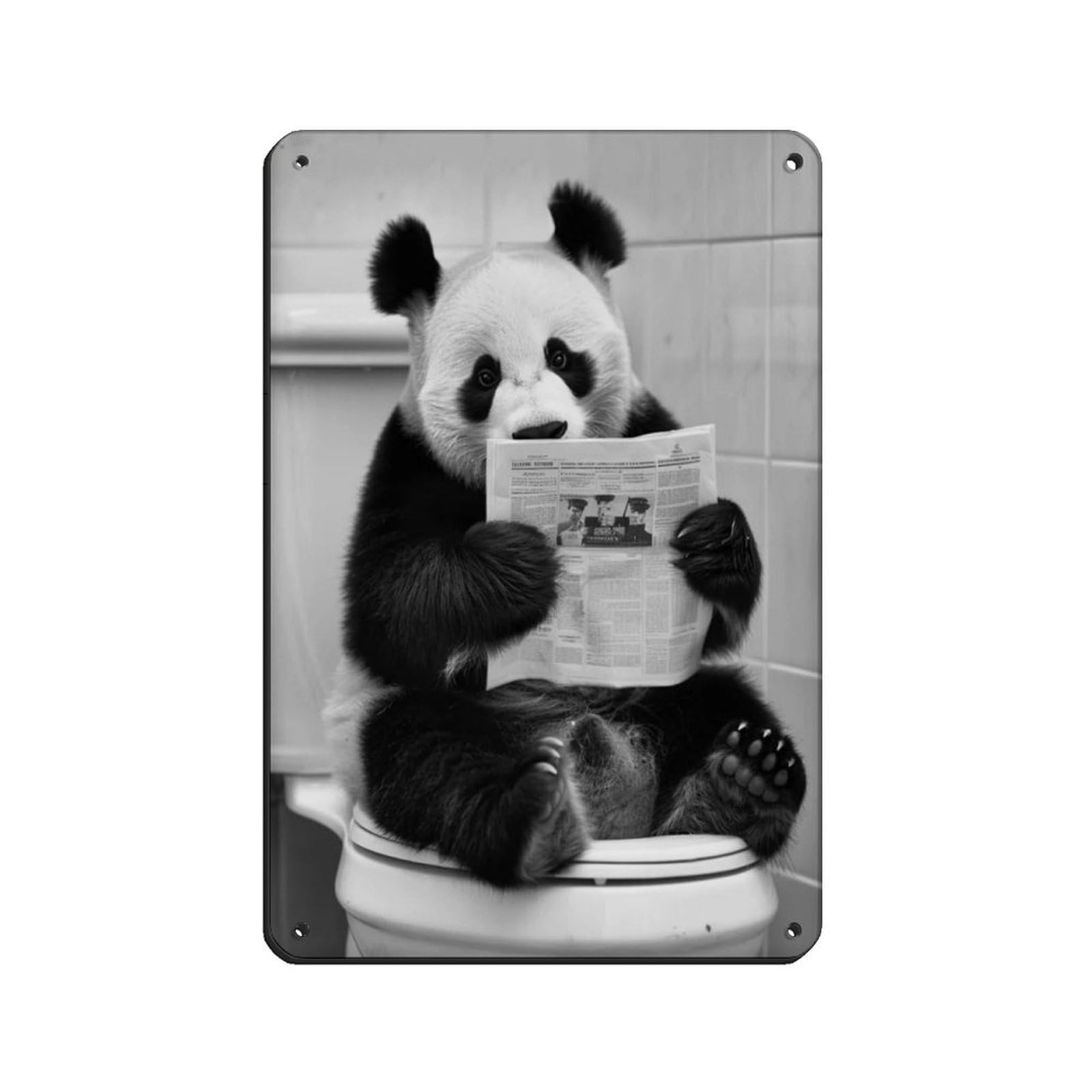 Panda Sitting on The Toilet Reading A Newspaper (2) Retro Poster Metal Tin Sign Chic Art Retro Iron Painting Bar People Cave Cafe Family Garage Poster Wall Decoration 8x12inch(20x30cm)