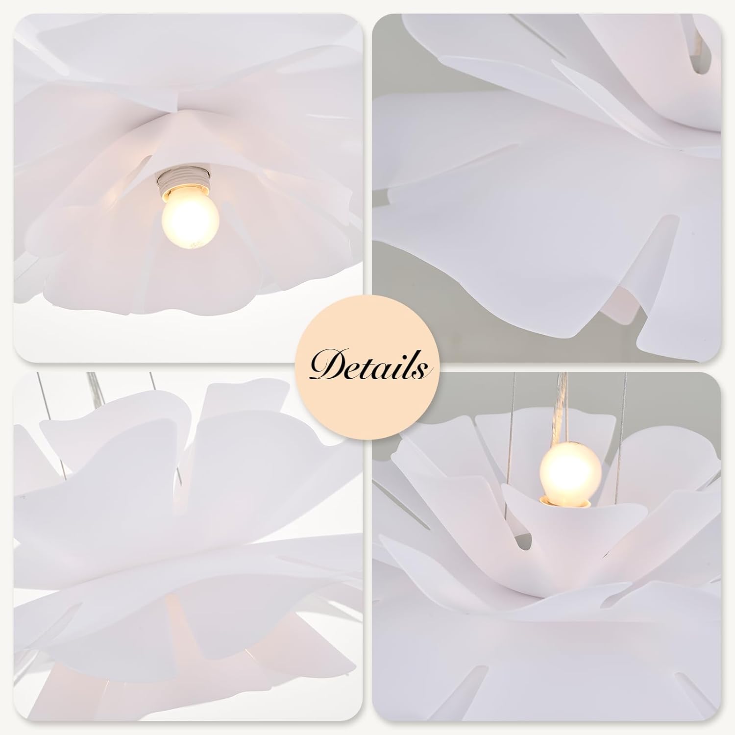 20” Floral Pendant Light 2-Light Adjustable Modern Chandelier Flower Contemporary Pendant Lighting Fixtures for Kitchen Island Living Dining Room, White, UL Listed
