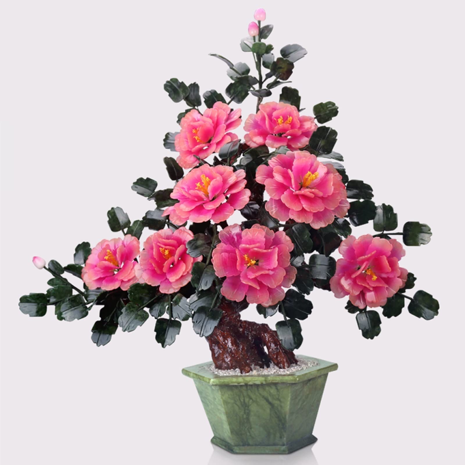 Árboles artificiales plantas artificiales en maceta de jade peonía flor artificial árbol tallado de jade plantas artificiales para decoración del hogar árbol falso interior para sala de estar