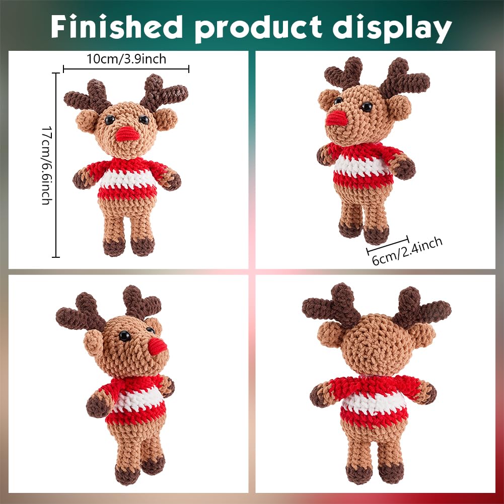 ORIGACH Set di 4 kit all'uncinetto natalizio per principianti, kit completo per lavori a maglia con renna e amigurumi, con video tutorial passo-passo, filato grosso e strumenti per regali di Natale