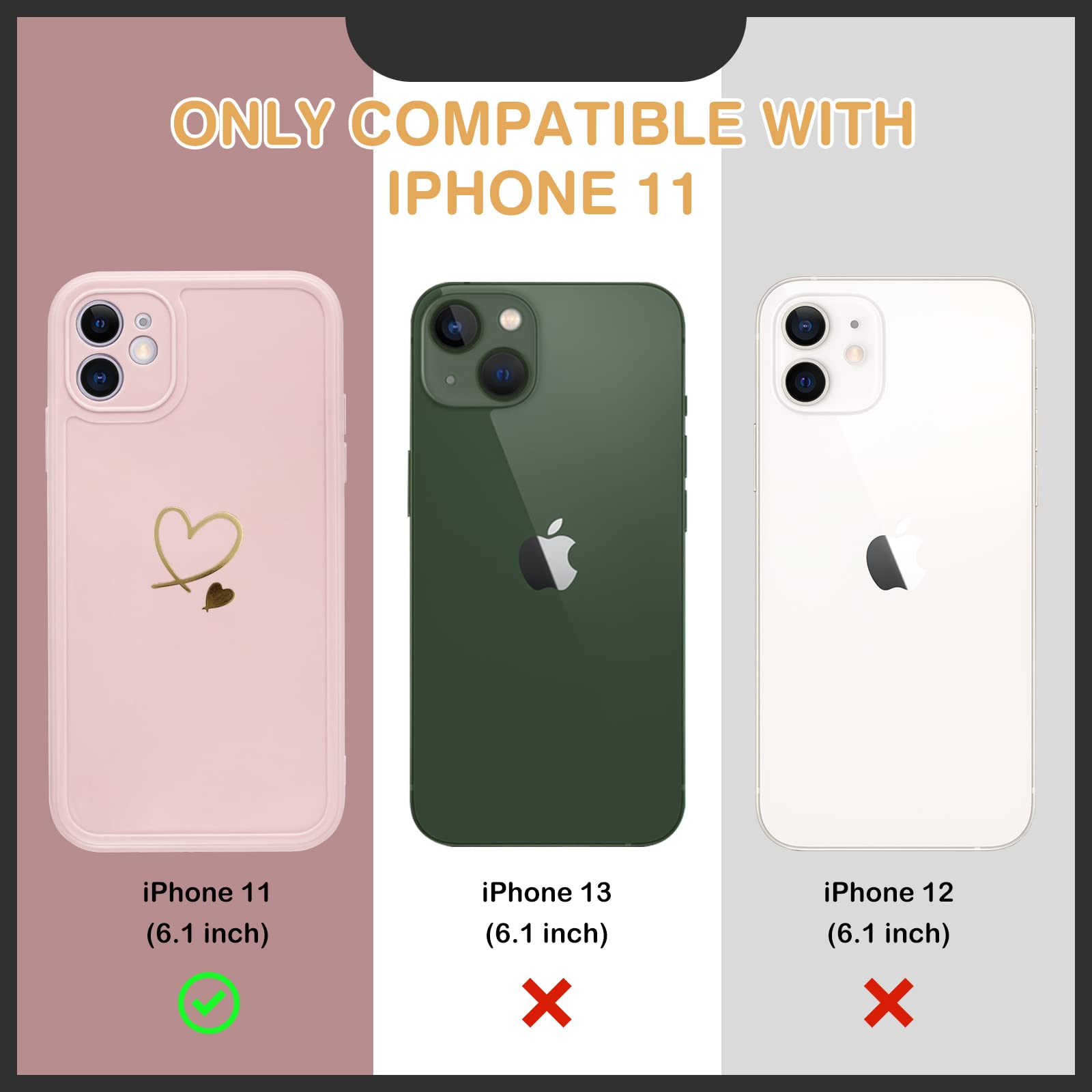 Custodia Per IPhone 11 Con Motivo Cuore – Silicone Morbido Beige, Anti Urto, Anti Giallo, Supporta Ricarica Wireless, Con Cordino