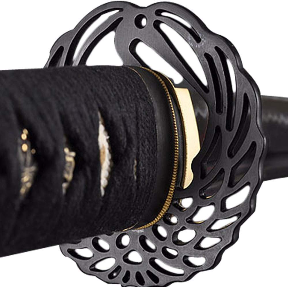 Handmade Sword - Fully Practial Japanese Samurai Katana Sword, 1045 Carbon Steel, Hand Forged Heat Tempered, Full Tang, Sharp, Crane Tsuba, Brown Scabbard