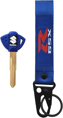 Miniatura 2 de MELD Llave de motocicleta en blanco sin cortar hoja para Suzuki GSXR 600 750 1000 GSX1300R GSF 650 con llavero bordado etiqueta llavero (azul) Negro