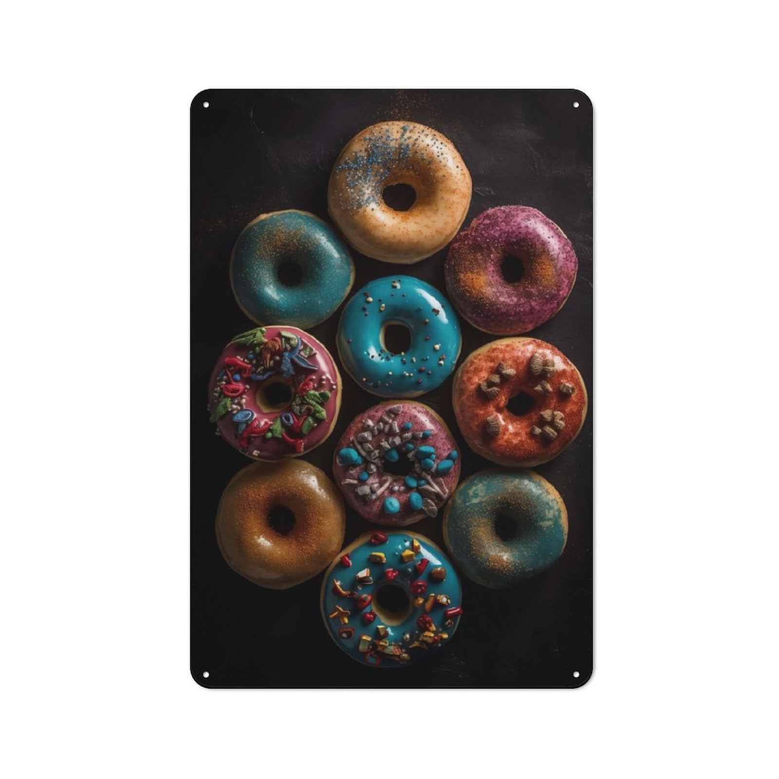 Tasty Colorful Donuts Classic Metal Wall Decor 30x20cm, Metal Sign for Cafe, Pub, Workshop Or Home Bar, Small Accent for Blank Walls