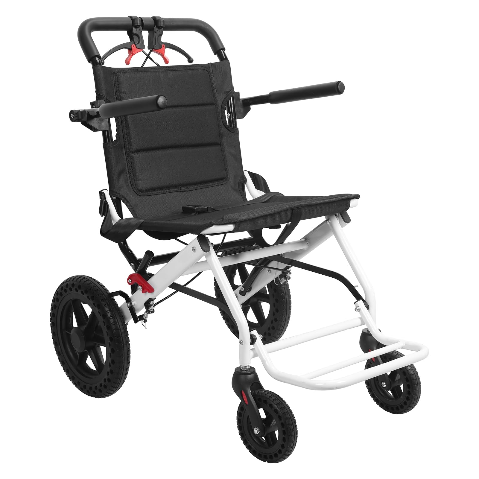 SXSLTSA Lightweight Wheelchairs for Adults and Children, Portable Folding Transport Wheelchair with Hand Brake, Lightweight Foldable Transit Travel Wheelchair with Travel Bags, Reinforced Carbon Ste