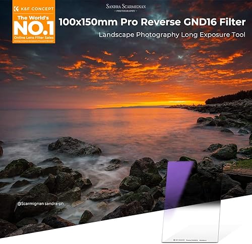 Miniatura 2 de K&F Concept Filtro de densidad neutra graduada inversa GND16 (4 Stop) de 100X150mm con 28 recubrimientos multicapa impermeable para lente de cámara