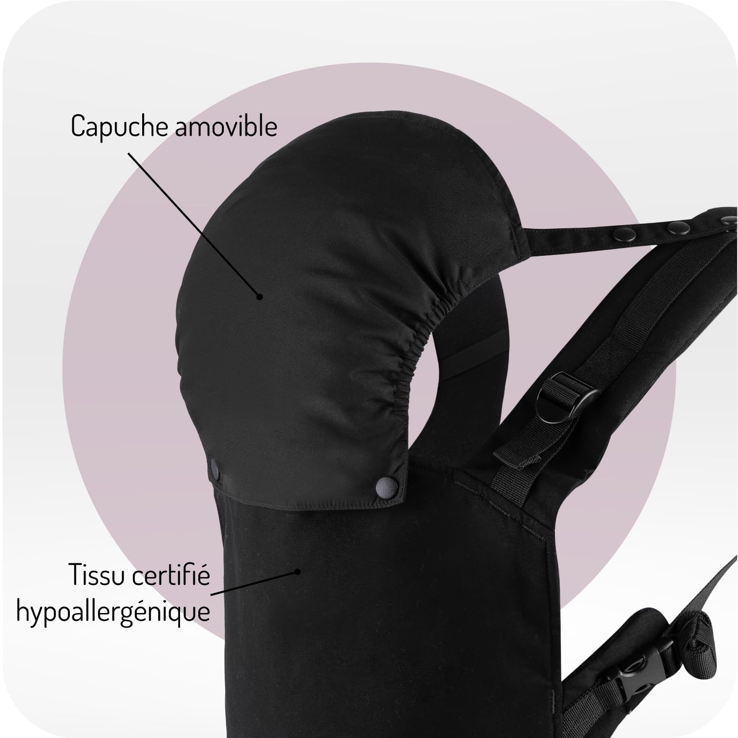 MoMi COLLET Porte-bébé pour enfants de 3 à 48 mois (poids de 3 à 15 kg), 2 positions de portage avec 6 points de réglage, avec capuche et appui-tête
