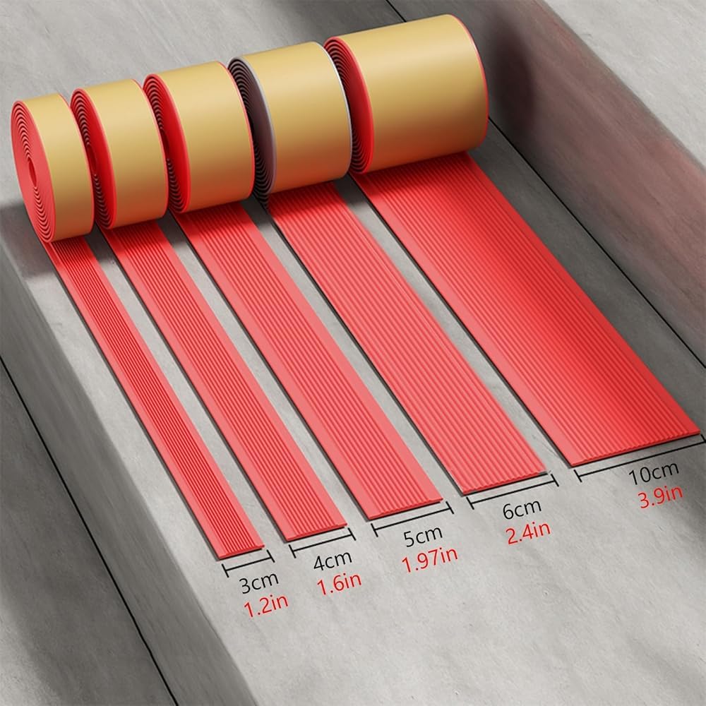 Strisce adesive antiscivolo in gomma PVC per gradini interni ed esterni, 3 m, colore rosso, bordi antiscivolo per scale, larghezza 4 cm, impugnatura di sicurezza per scale
