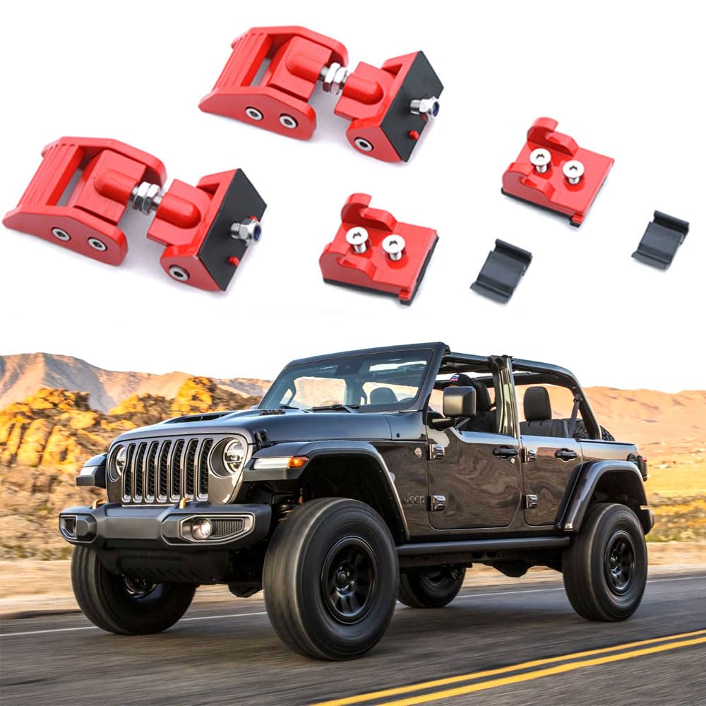 Fit for Jeep Wrangler Hood Latches - Adjustable Hood Lock Catches Kit Compatible with Jeep Wrangler JK JL 2007-2023 and Jeep Gladiator JT 2020-2024, Secure and Stylish Hood Latch (Red)