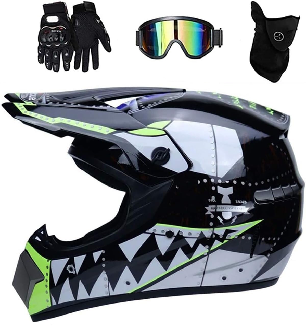 Casco Motocross Integrale Gioventù Bambini, MTB BMX Downhill Quad Bike Enduro Casco con Occhiali Maschera Guanti, Adulto Unisex MTB Moto Casco ATV