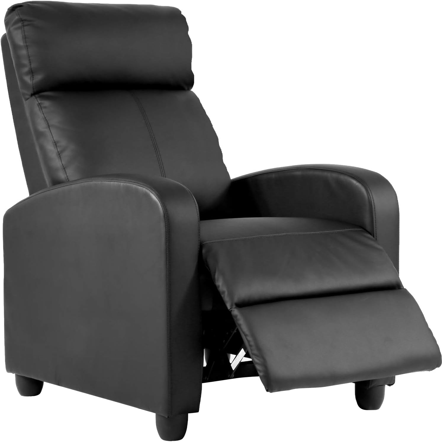 PayLessHere Recliner Chair Single Reclining Sofa Home Theater Seating with Lumbar Support and Padded Backrest for Living Room and Bedroom (Leather, Dark Black)