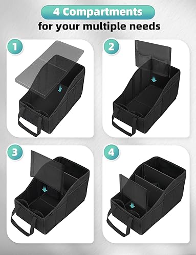 Miniatura 5 de YOHOOLYO Organizador de asiento trasero de automóvil con 4 compartimentos, 4 portavasos y 7 bolsillos de malla para asiento delantero y trasero,