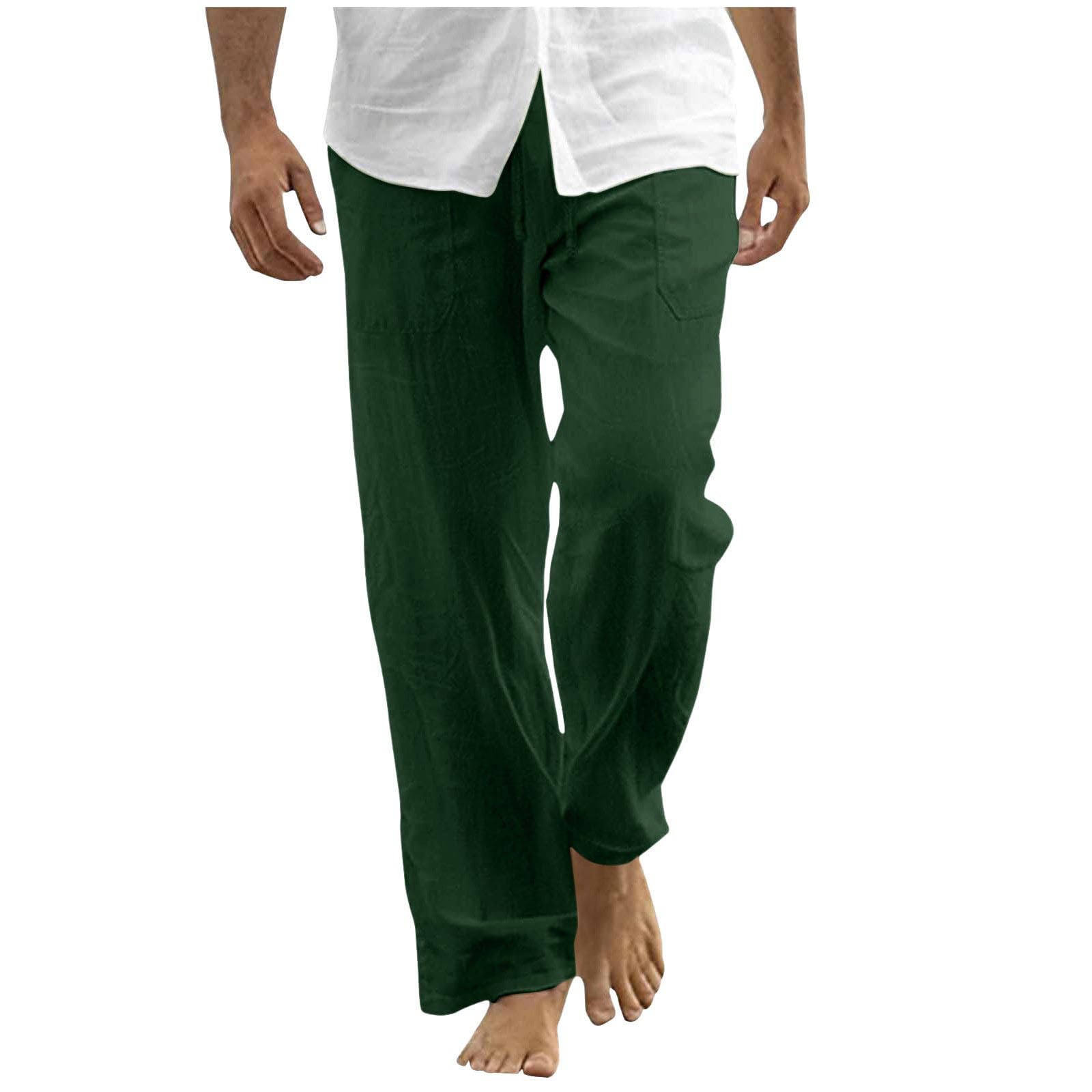 Cambkatl Mens Linen Dress Pants Elastic Waist Drawstring Casual Lightweight Straight Beach Vacation Trousers with Pockets