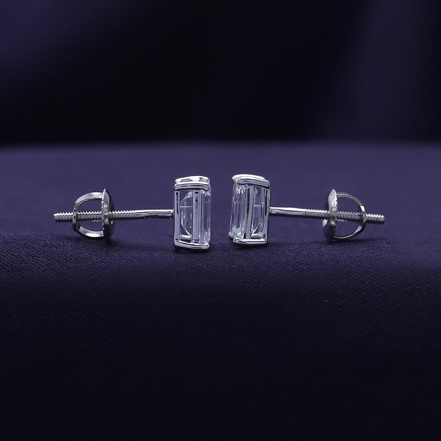 Emerald Cut Lab Grown Diamond Screw Back Solitaire Stud Earrings In 14K Solid White Gold For Women (Color: G-H, Clarity: VS-SI, 0.50 to 1.00 Cttw)