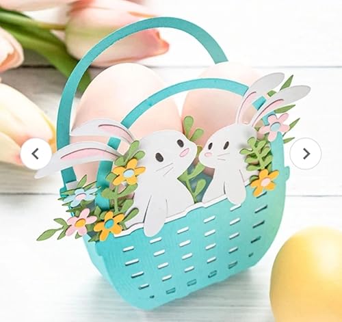 Miniatura 4 de Cesta de flores de conejo troquelada de metal, plantillas de marco de conejito de animales de Pascua, tarjetas de manualidades, troqueles de corte