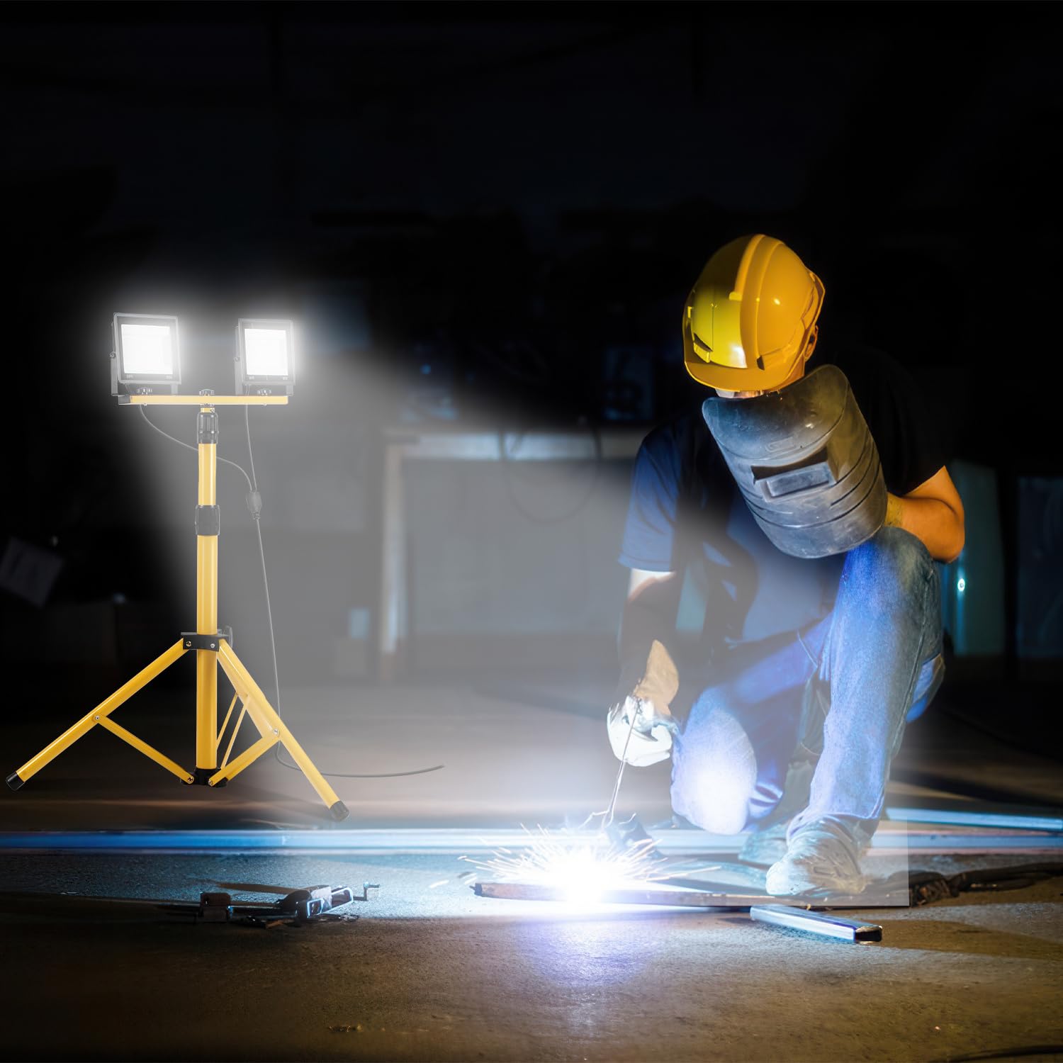 4x100W Baustrahler LED mit Stativ IP66 LED Baustrahler Höhenverstellbar & Drehbar Baustellenlampe mit 3m Kabel Stecker,Baulampe wartungsfrei für Baustelle,Werkstatt,Garten