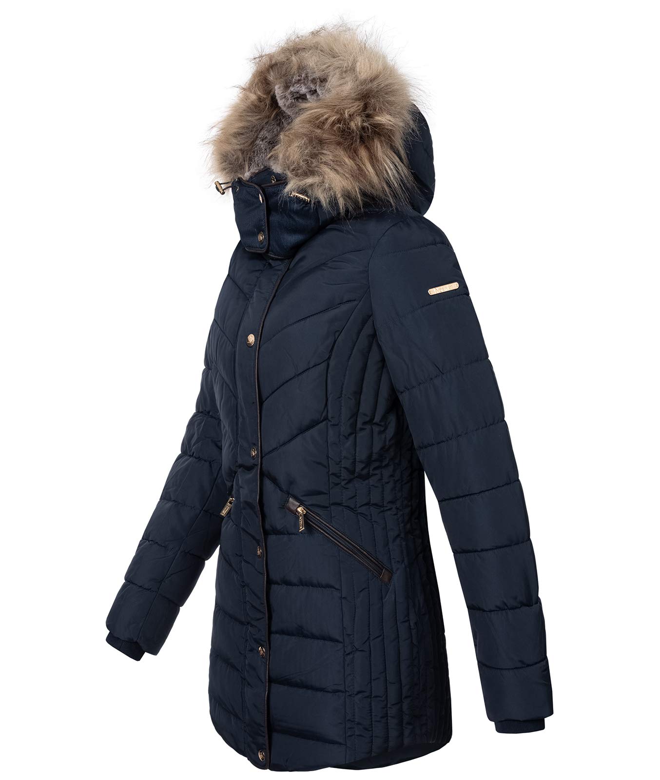 Geographical Norway Damen Winterjacke Parka Damenjacke Damenmantel Wintermantel Damen Jacken Outdoorjacke Warm Kunstfellkragen Gefüttert D-456 Navy M