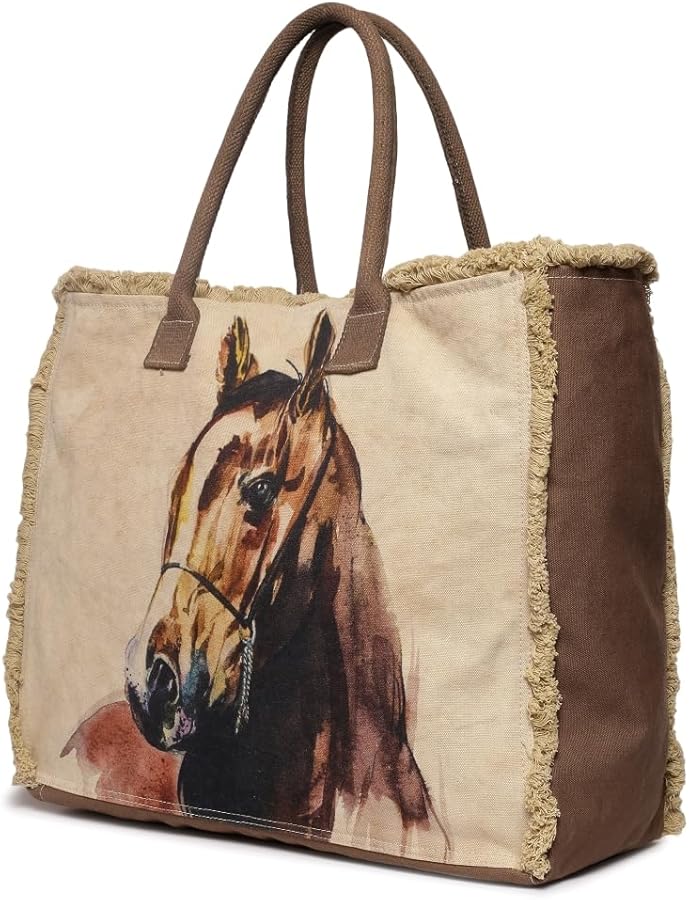 COTT N CURLS Brown Horse Large Tote Bags - 14.5