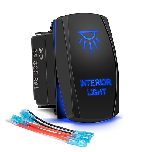 Miniatura 1 de Interruptor para luz LED de 5 pines con luz de encendidoapagado, luz LED azul 20 A12 V 10 A24 V con cables de puente para automotor, barco, camión,