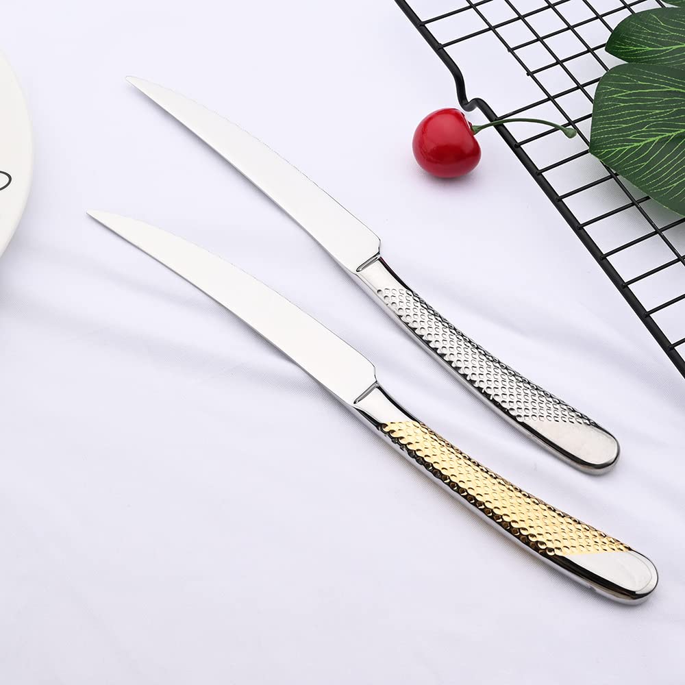Ensemble de couverts en argenterie, ensemble vaisselle 24 pièces, acier inoxydable doré, dîner, couteau, fourchette, cuillère, lavable au lave-vaisselle