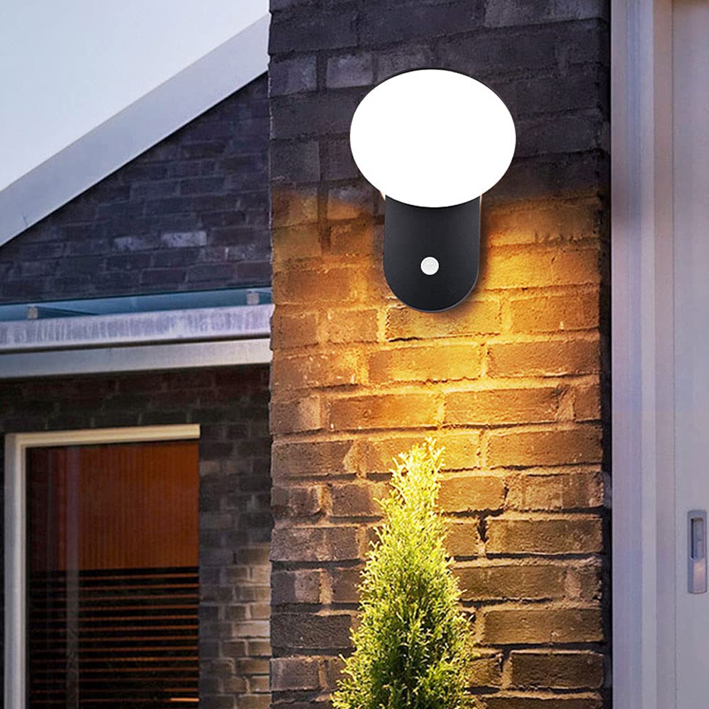 SXSCARKX LED Outdoor Black Wall Mount Light IP65 Waterproof and Rustproof Lamp Round White Acrylic Lampshade Patio Used for Side Door Head Courtyard Sconce