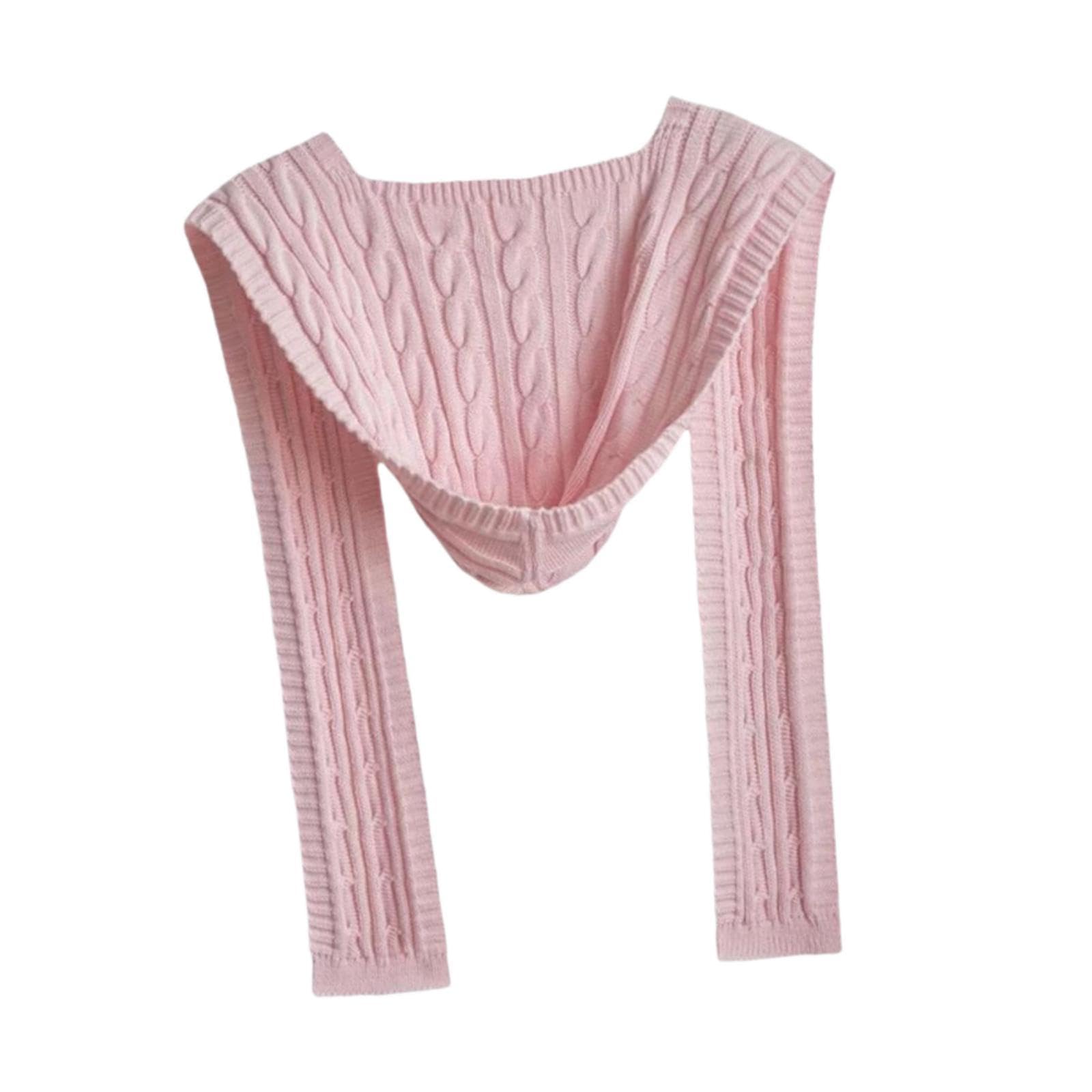 SECRET DESIRE Hooded Scarf Ear Warmer Soft Knitted Scarf for Women Female Men Pink-image-46