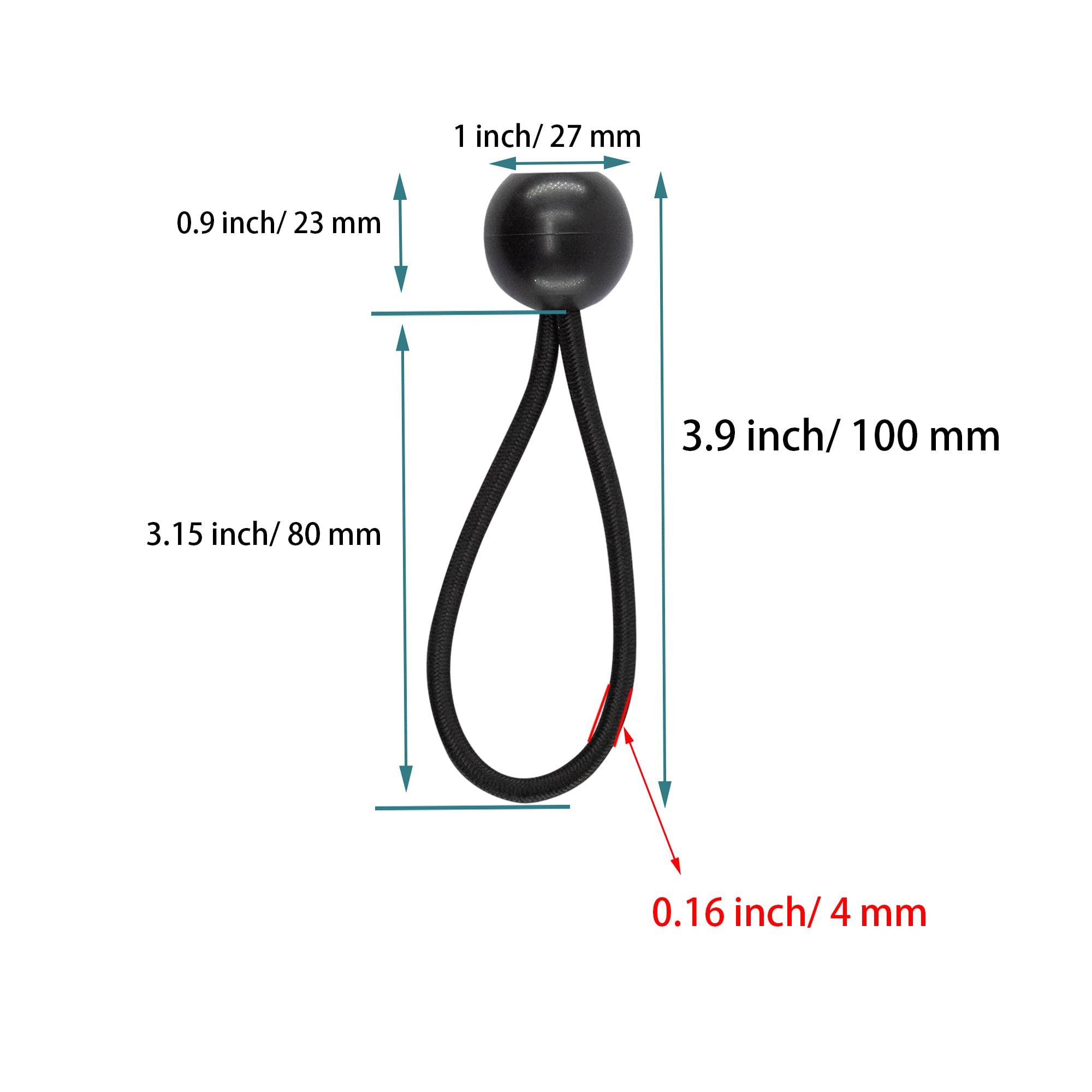bociloy 4 Inch Bungee Cords with Balls, 30 PCS Elastic Bungee Cords Heavy Duty Outdoor Bungee Straps with Balls for Camping, Tents, Cargo, Holding Wire and Hoses, Black