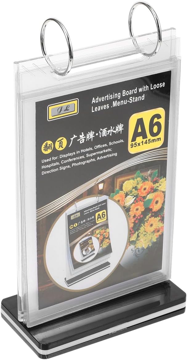 A6 Menu Display Stand Tabletop Flip Menu Holder Clear Acrylic Sign Holder for Restaurants Bars Shops Event Catering