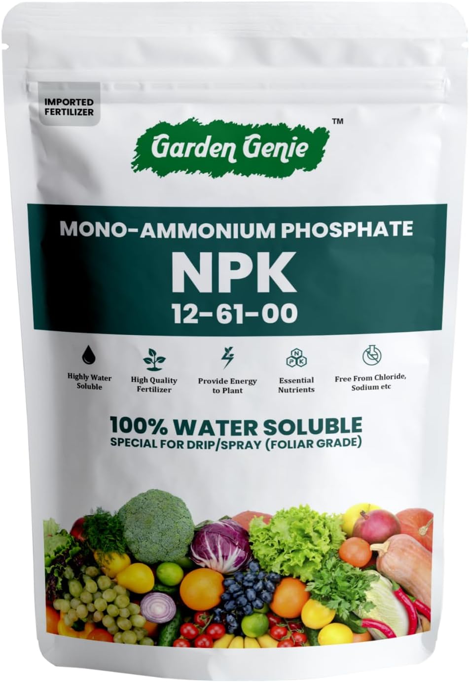 - Garden Genie MAP (Mono Ammonium Phosphate) NPK 12 61 00 Fertilizers for Plants 380 Gm | Water Soluble Plant Growth Promoter | Foliar Spray Application