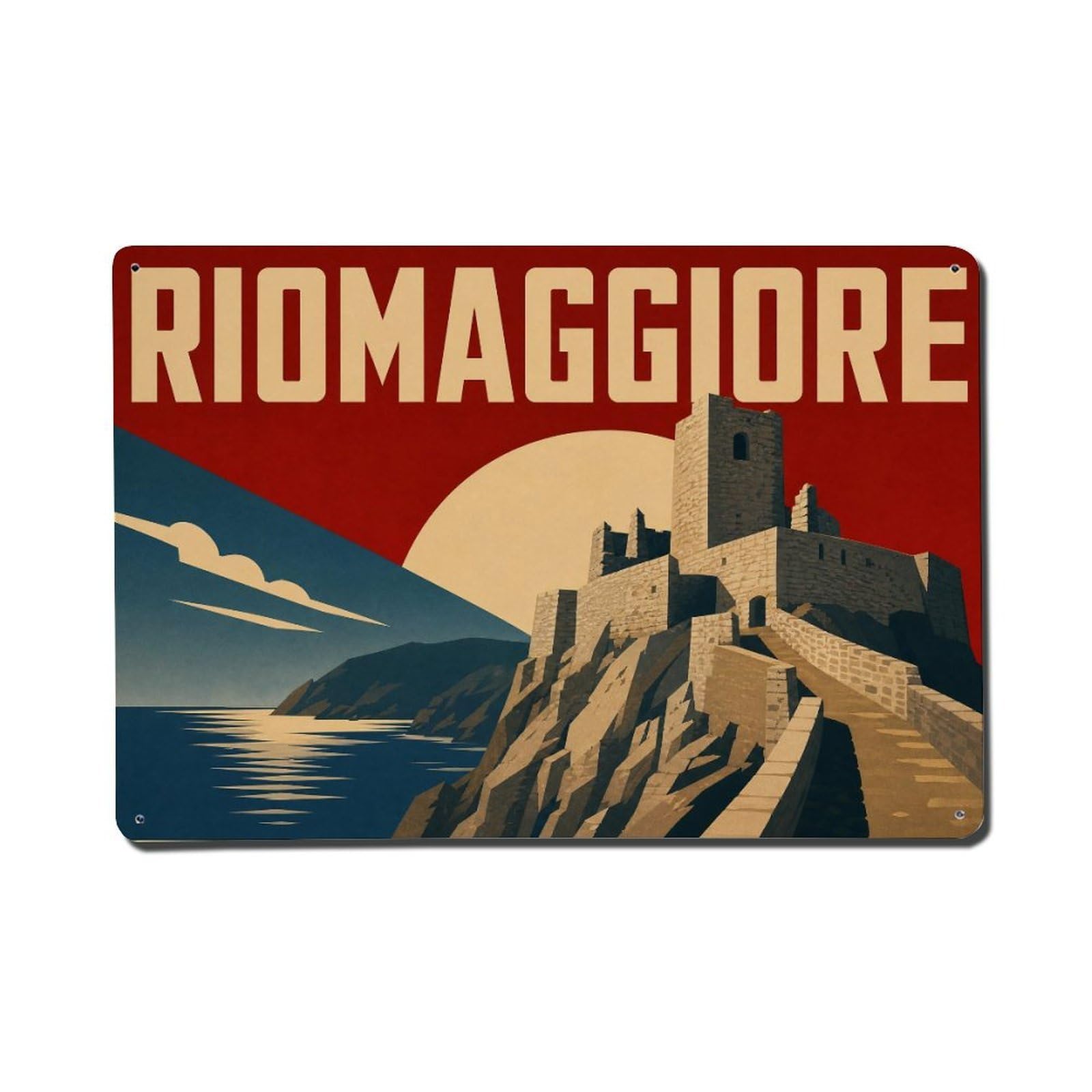 Vintage Travel Riomaggiore Castle Doria Fortress Italy Metal Tin Sign