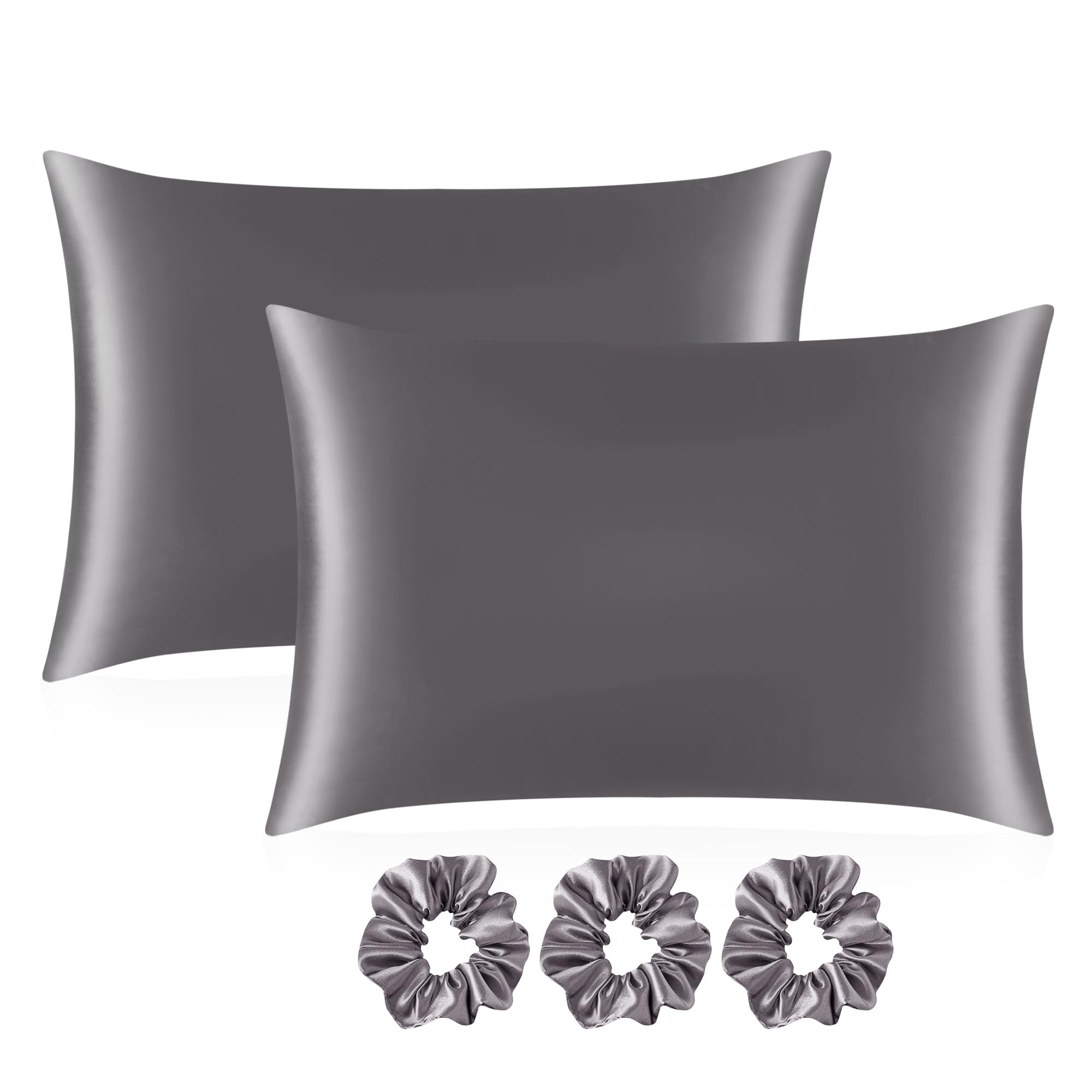 Satin Silk Pillow Cover Set with Scrunchies -17 Satin Silk Pillow Cover Set with Scrunchies -17